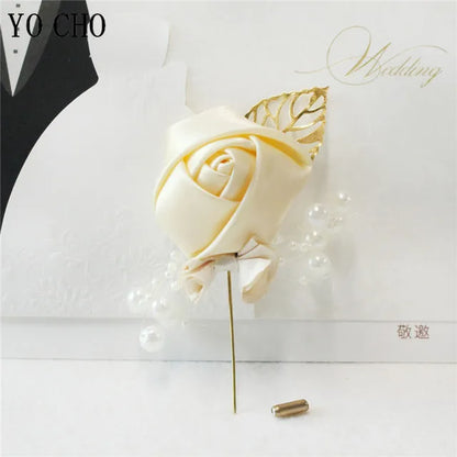 Silk Rose Groom Boutonniere Pin