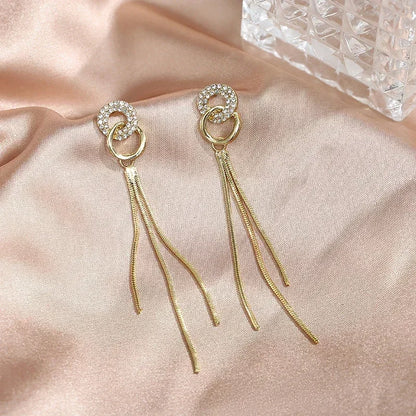 Gold Geometric Oval Zircon Earrings