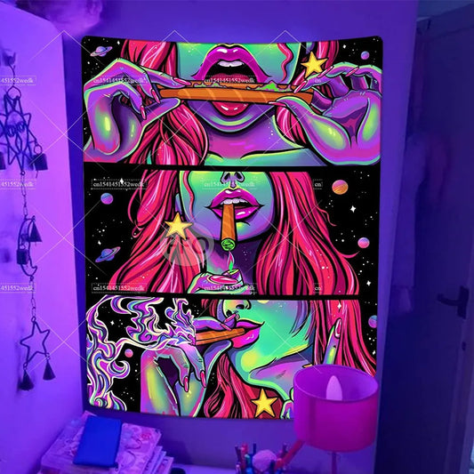 Trippy Blacklight Smoking Tapestry