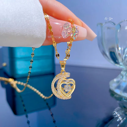 Gold Heart and Moon Pendant Necklace