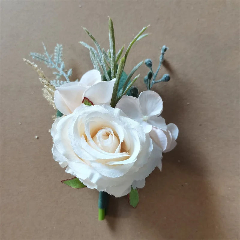 Beige Artificial Rose Wedding Boutonniere