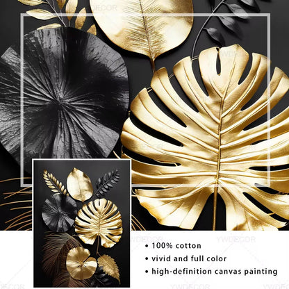 Luxury Black Gold Leaves Canvas