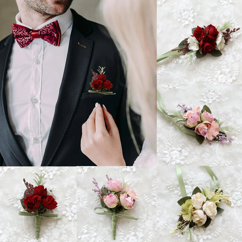 Silk Rose Wedding Boutonniere Pin