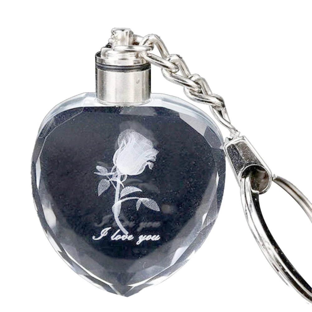 Glowing Heart & Rose Keychain