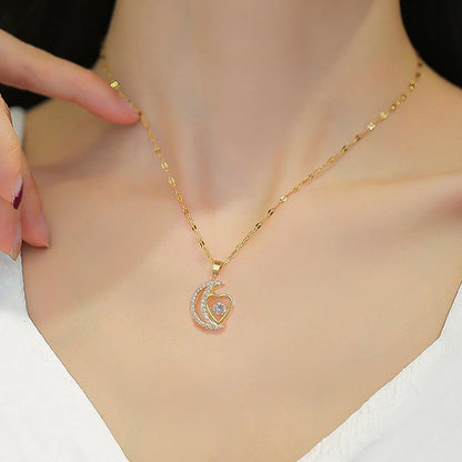 Gold Heart and Moon Pendant Necklace