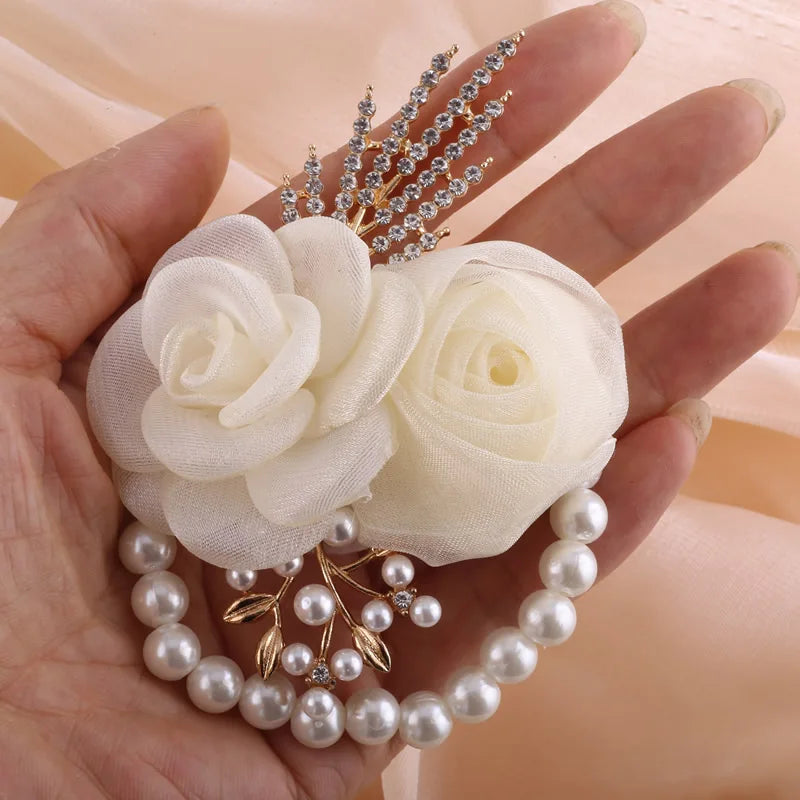 Ivory Crystal Rose Wedding Corsage