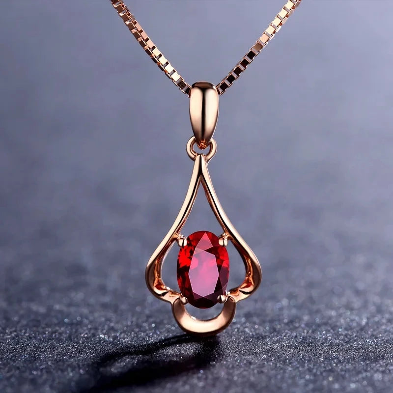 Silver Ruby Oval Necklace Pendant