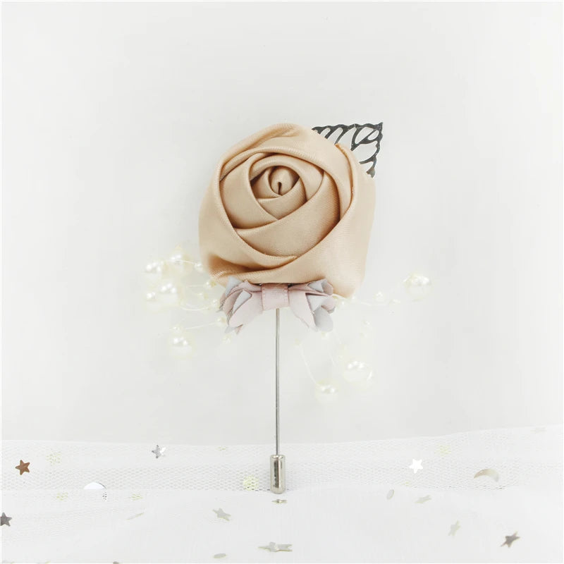 Silk Rose Groom Boutonniere Pin