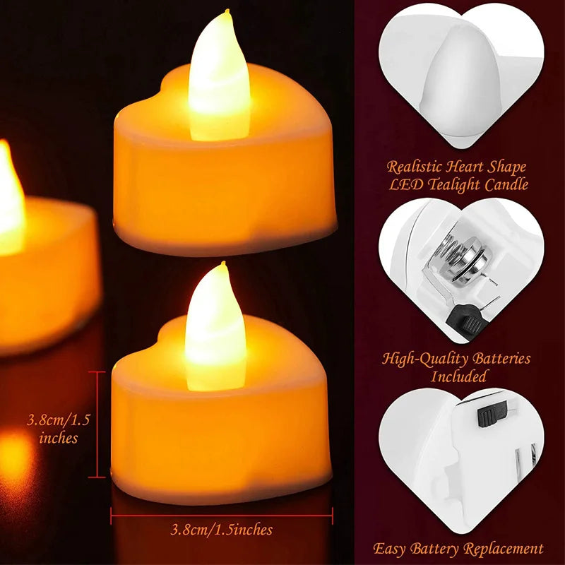 Pack of 12 LED Heart Tealights