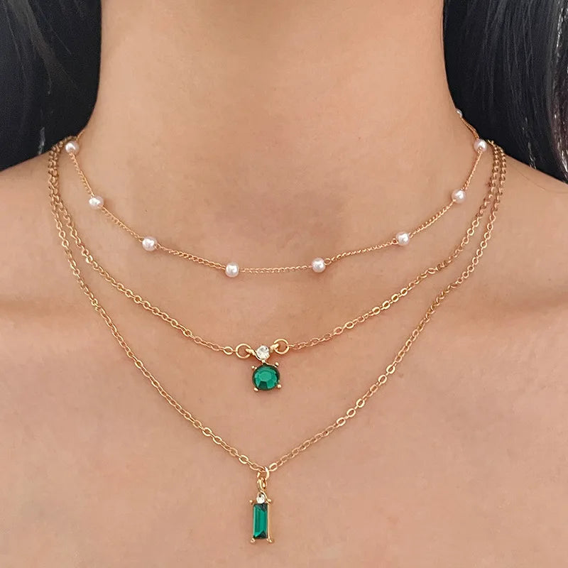 Stacked Emerald Green Necklace