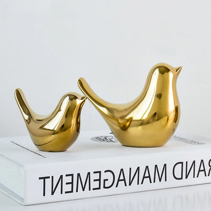 Nordic Ceramic Gold Bird Figurine