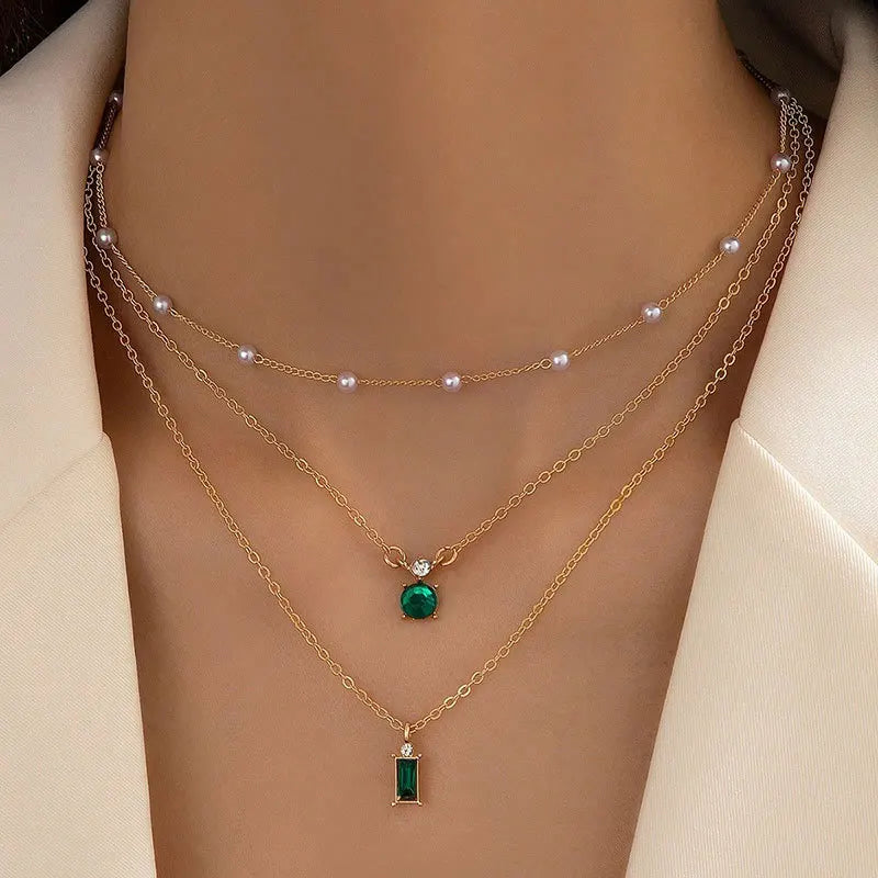 Stacked Emerald Green Necklace