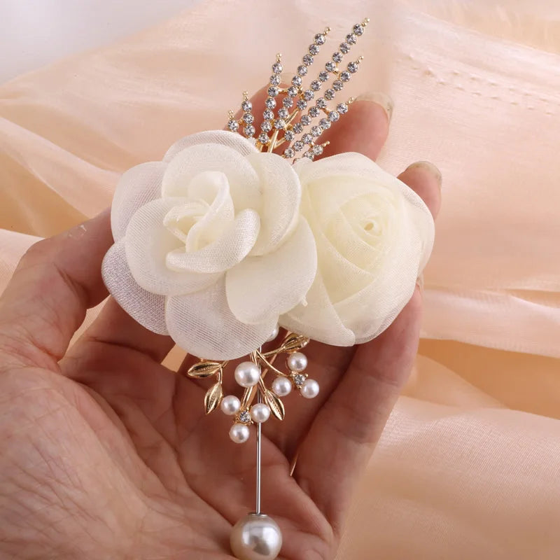 Ivory Crystal Rose Wedding Corsage