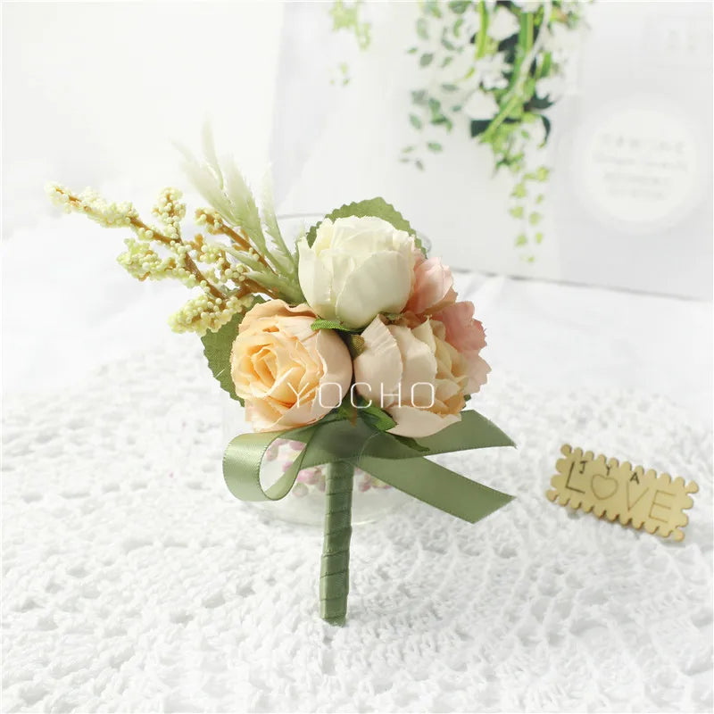 Silk Rose Wedding Boutonniere Corsage