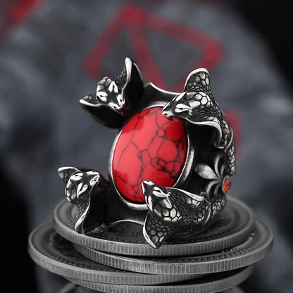 Snake Ring with Crimson Gem