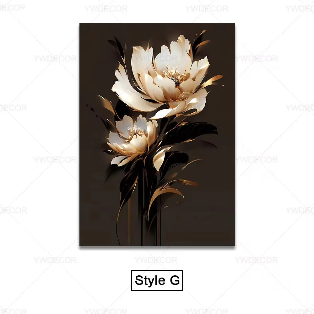 Luxury Black Gold Leaves Canvas