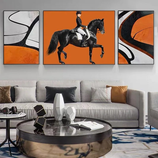 Modern Black Orange Horse Canvas Art