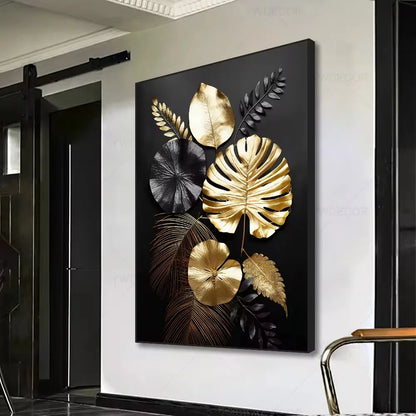 Luxury Black Gold Leaves Canvas