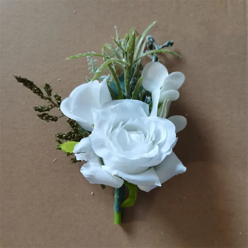 Beige Artificial Rose Wedding Boutonniere