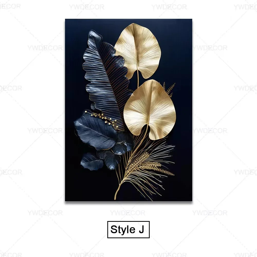 Luxury Black Gold Leaves Canvas