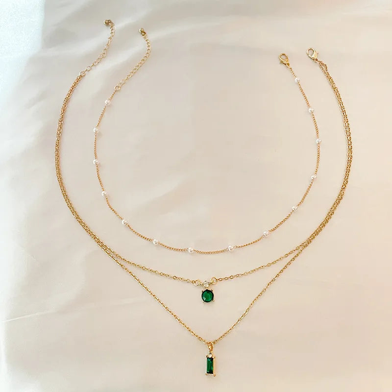 Stacked Emerald Green Necklace