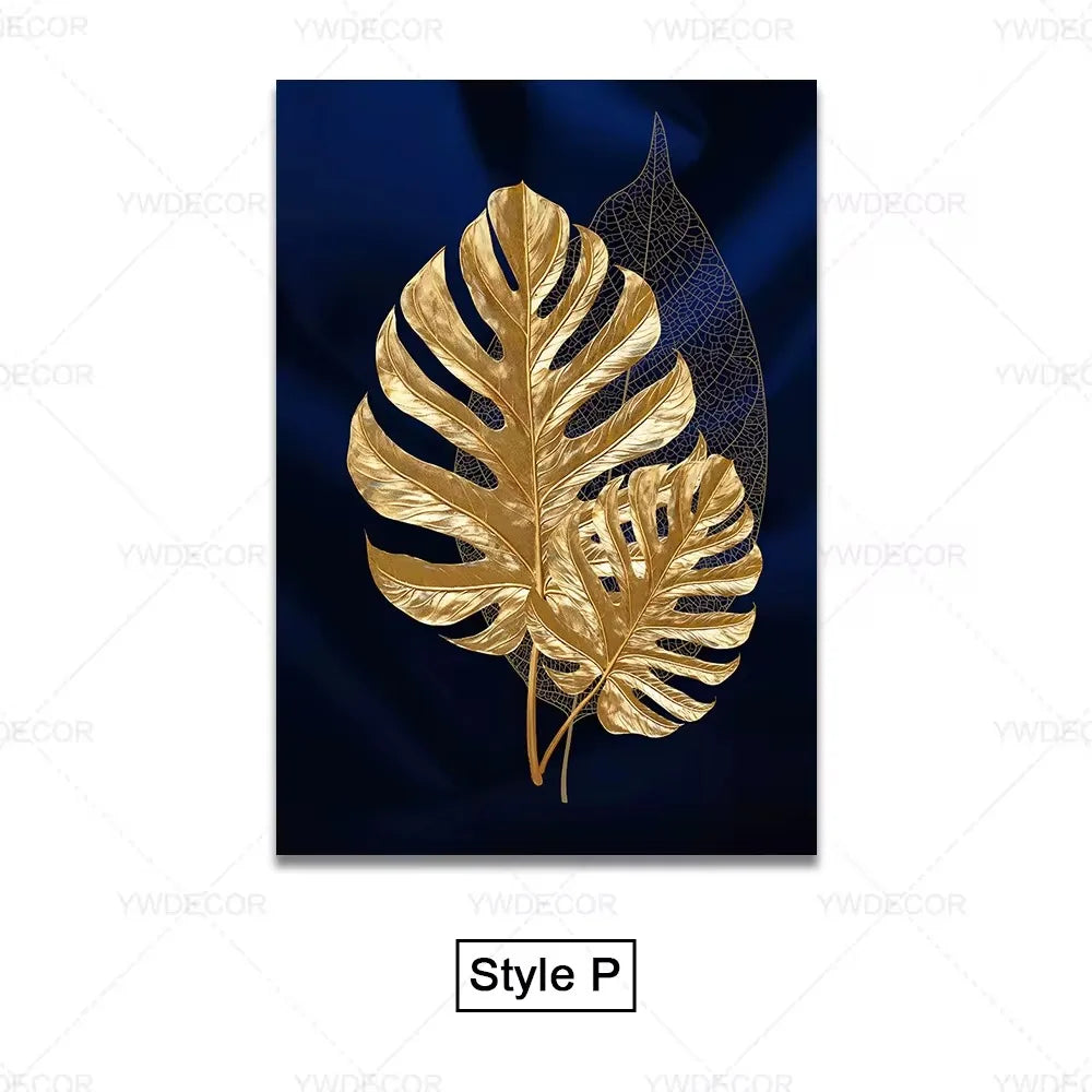 Luxury Black Gold Leaves Canvas