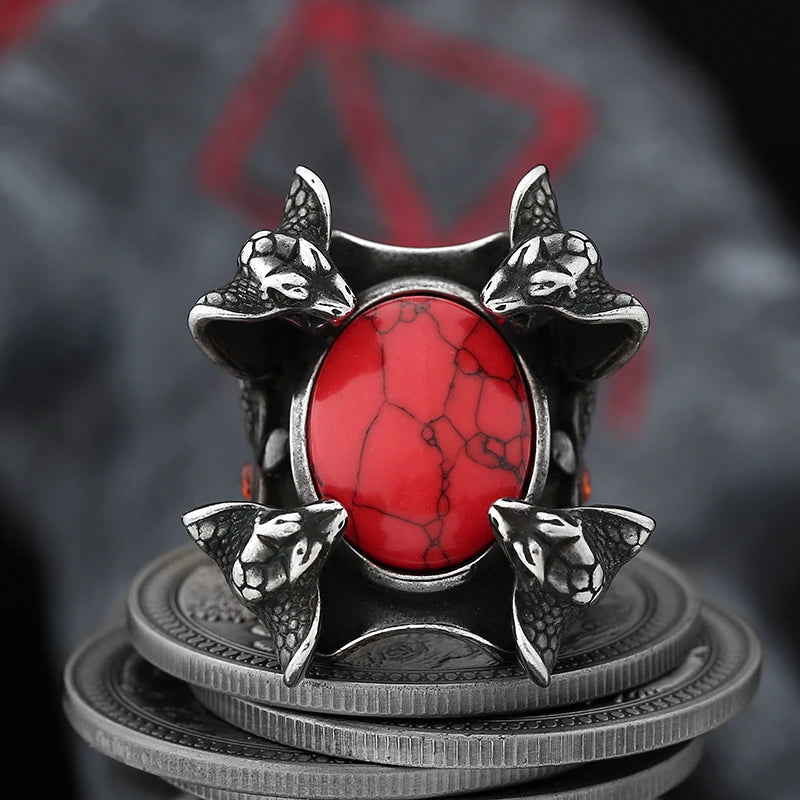 Snake Ring with Crimson Gem