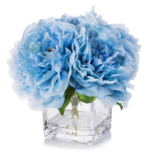 Blue Silk Peony Flowers