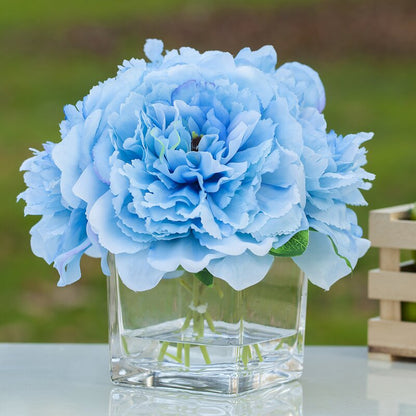 Blue Silk Peony Flowers