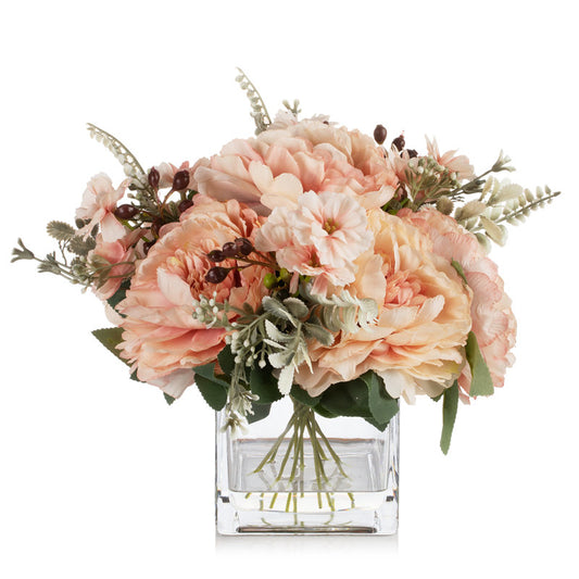 Silk Peony Flowers In Vase