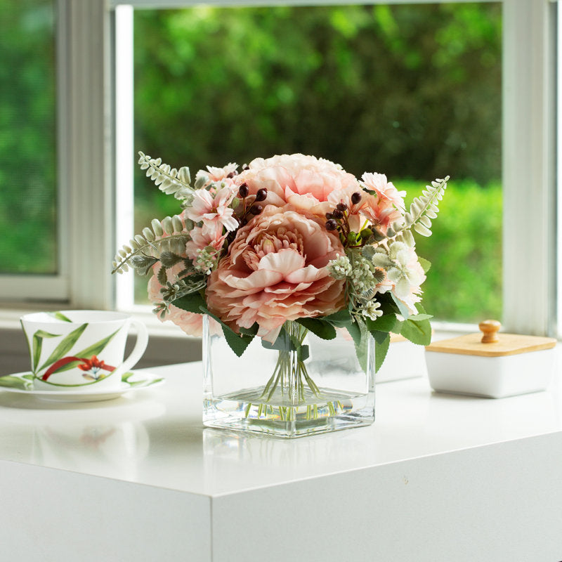 Silk Peony Flowers In Vase