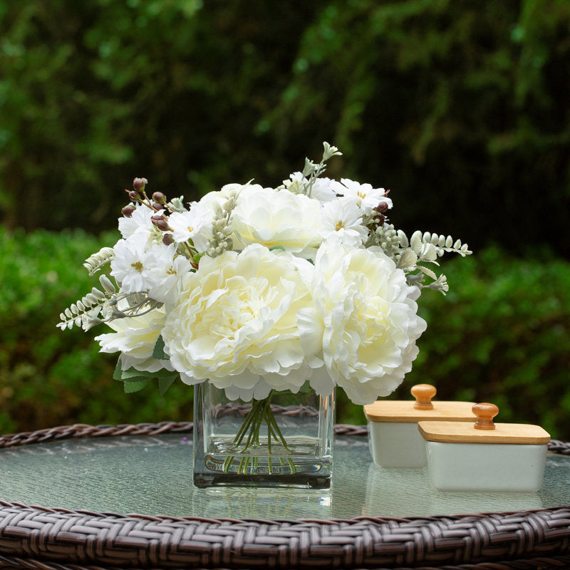 Cream Silk Peony Flowers Vase