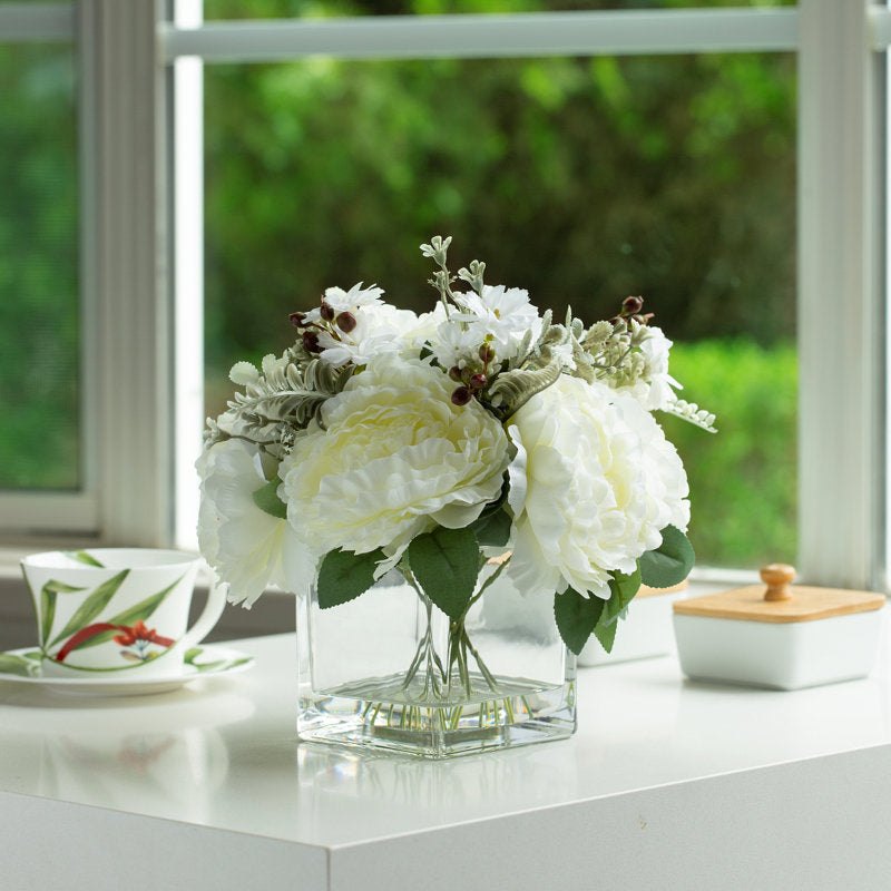 Cream Silk Peony Flowers Vase