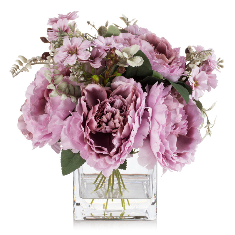 Purple Silk Peony Flowers Vase