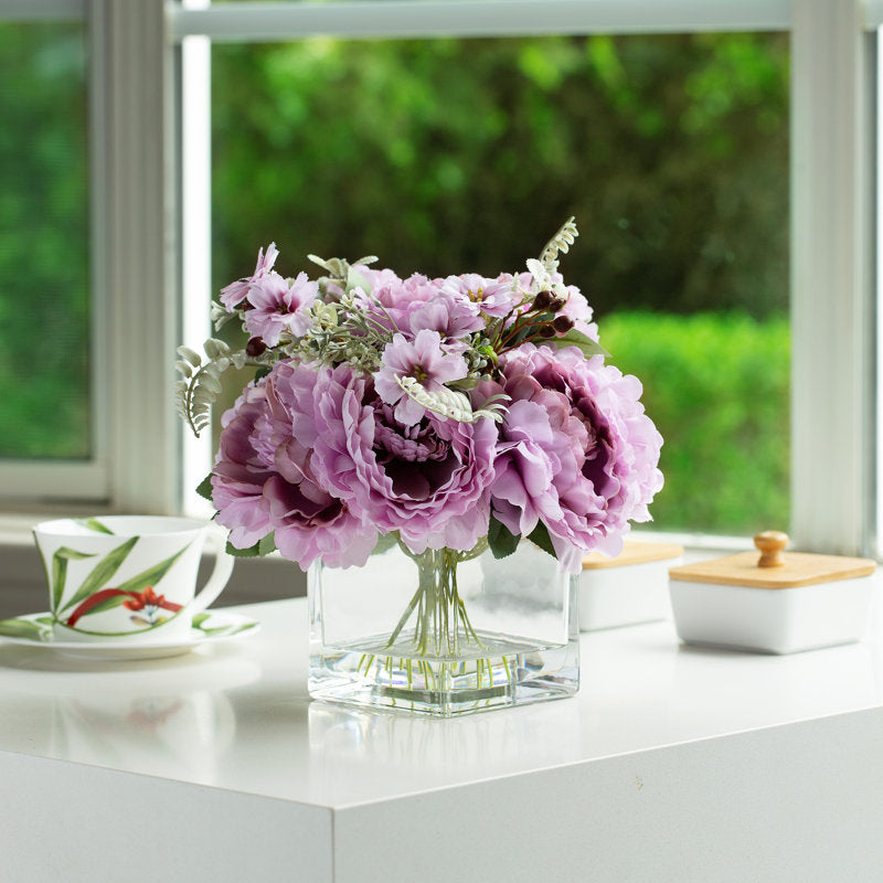 Purple Silk Peony Flowers Vase