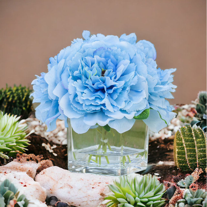 Blue Silk Peony Flowers