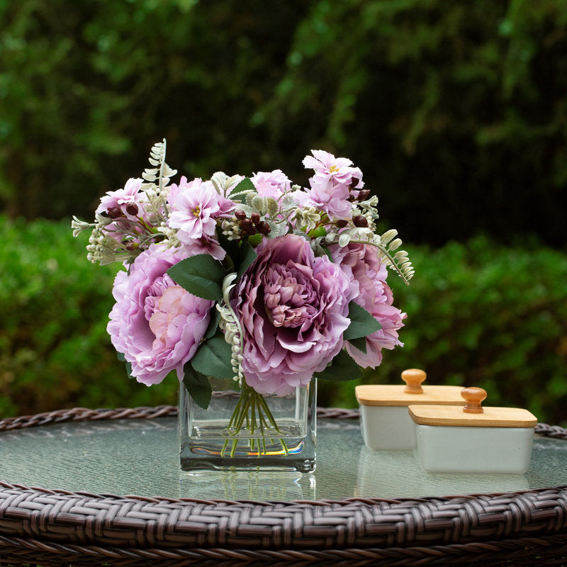 Purple Silk Peony Flowers Vase