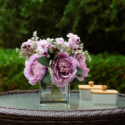 Purple Silk Peony Flowers Vase