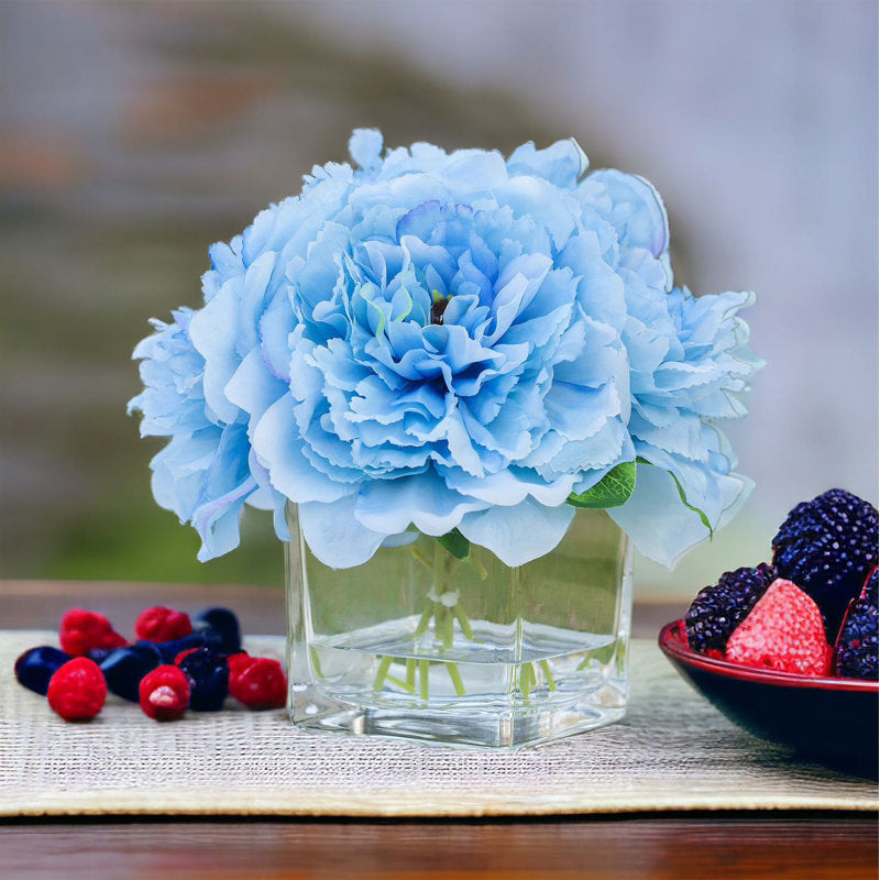 Blue Silk Peony Flowers