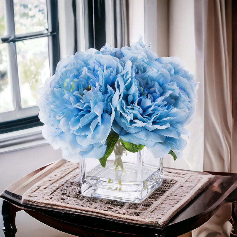 Blue Silk Peony Flowers