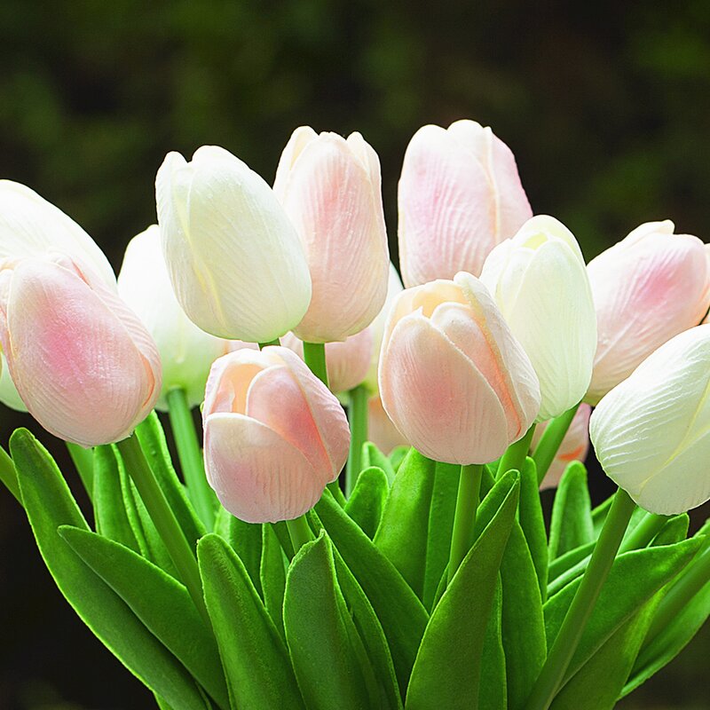 White Pink Silk Tulip Flowers