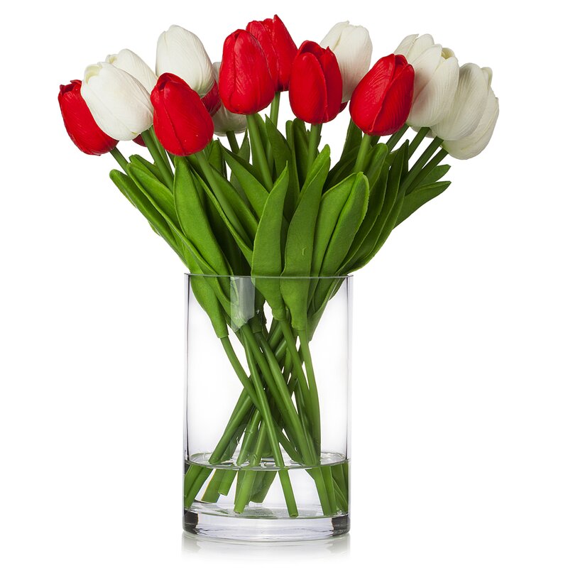 White Red Silk Tulip Flowers