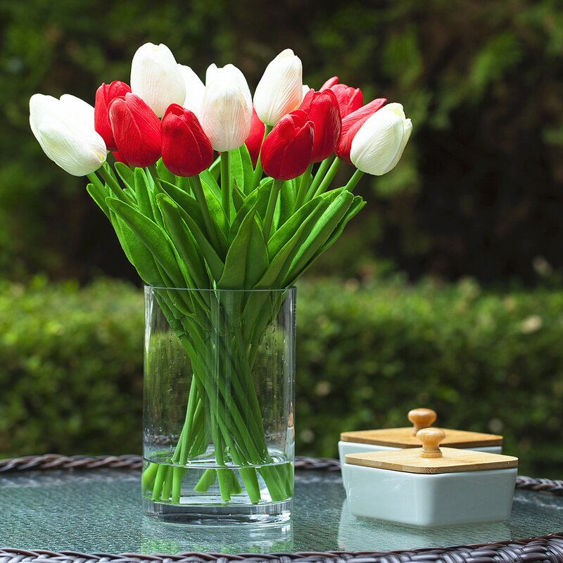 White Red Silk Tulip Flowers