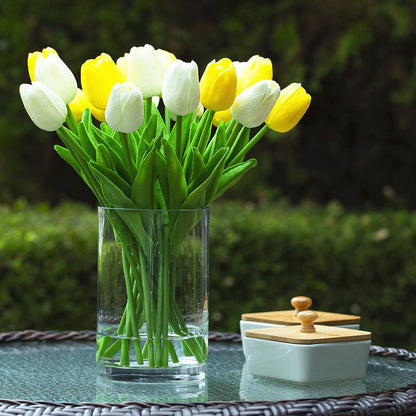 White Yellow Silk Tulip Flowers