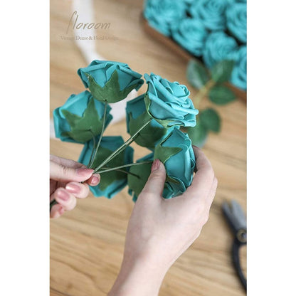 Artificial Teal Green Foam Roses