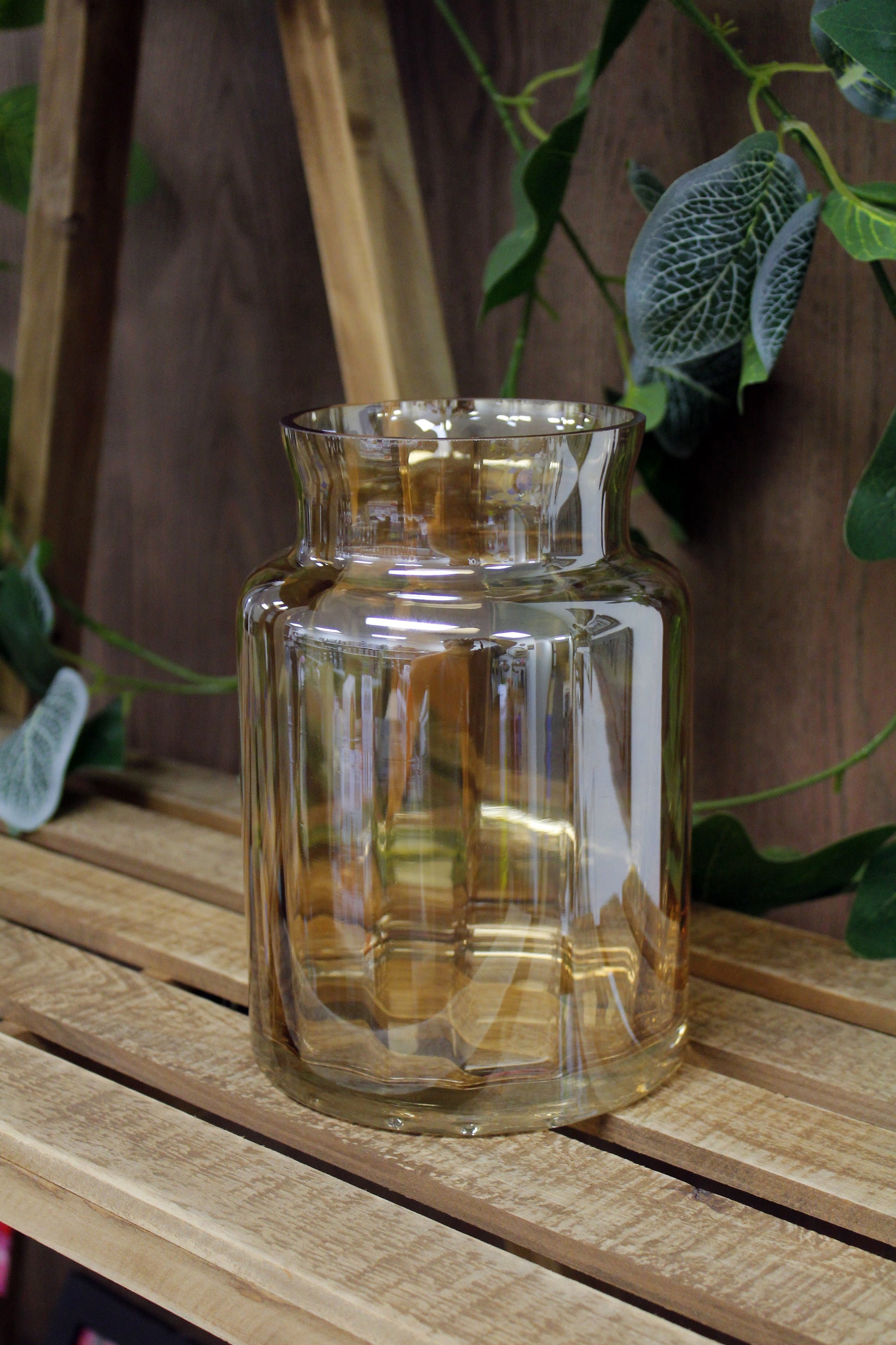 7.9" Gold Glass Vase Container, No Pattern ( 7.8"H X 5.5"W X 5.5"D)
