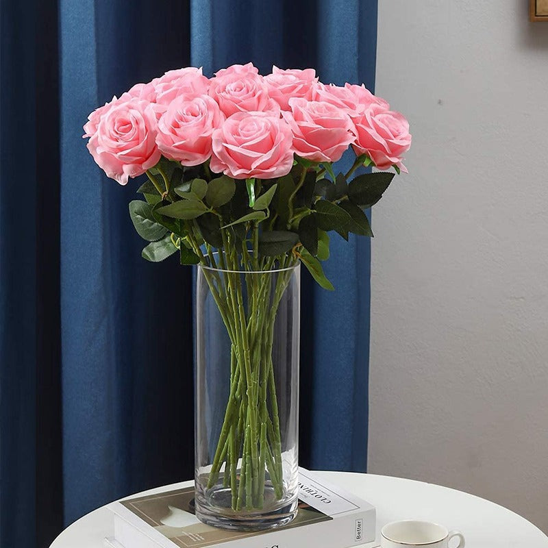 Pink Silk Roses w/ Stems - 12 Pieces