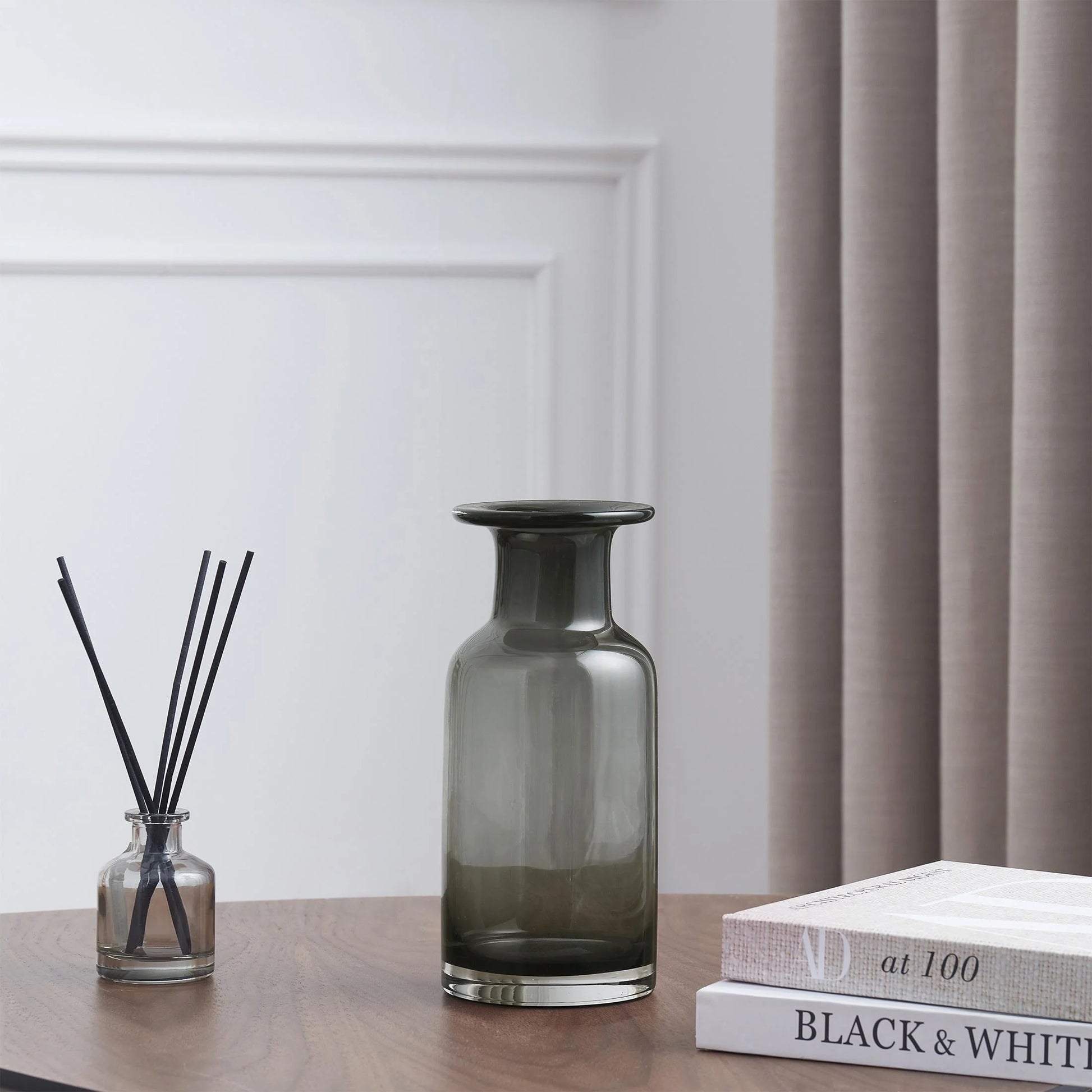 8" Smoked Black Indoor Glass Vase