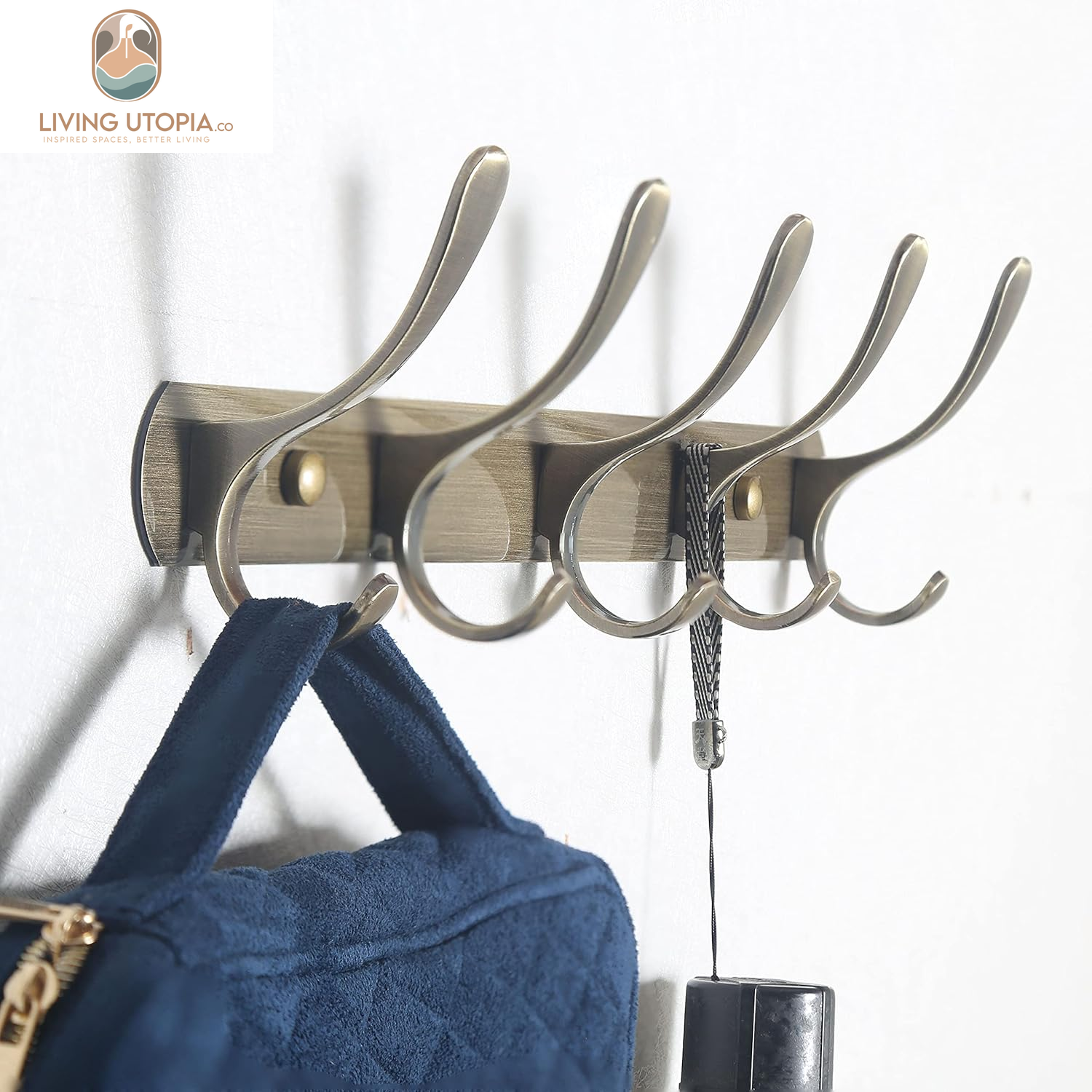 Coat Rack Wall Mount - Modern, Metal Wall Coat Rack with 5 Hooks, Sturdy Wall Hook Rack Rail for Hanging Coat, Jacket, Clothes, Hat, Bronze