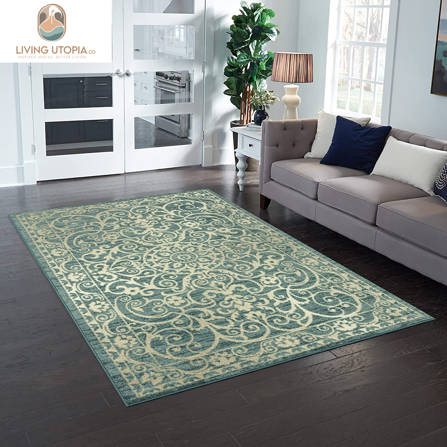 Area Rug - Pelham 5 X 7 Large Area Rugs [Made in USA] for Living Room, Bedroom, and Dining Room, Light Spa